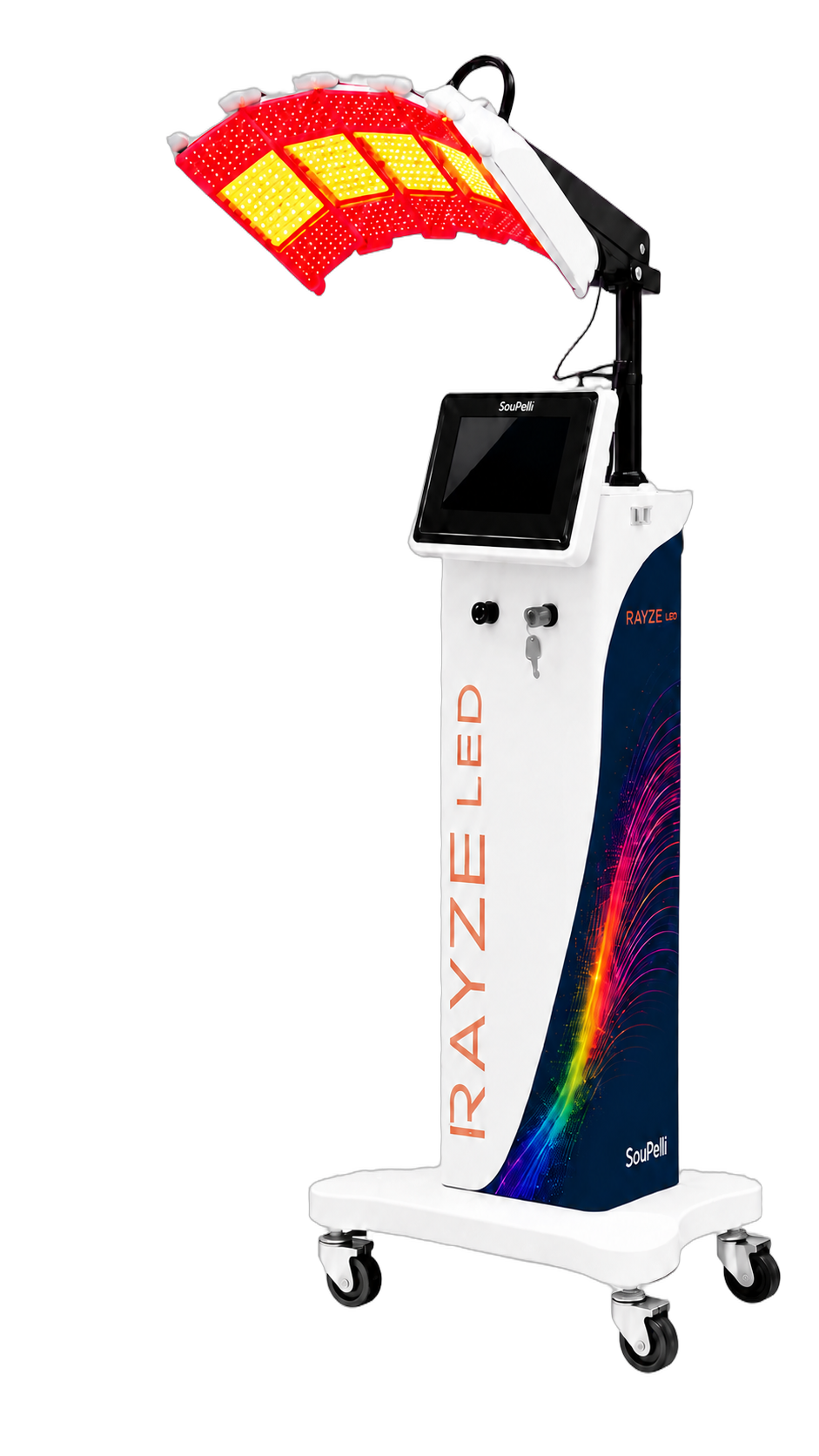 RAYZE LED original da Soupelli com placas de fotobiomodulação acesas